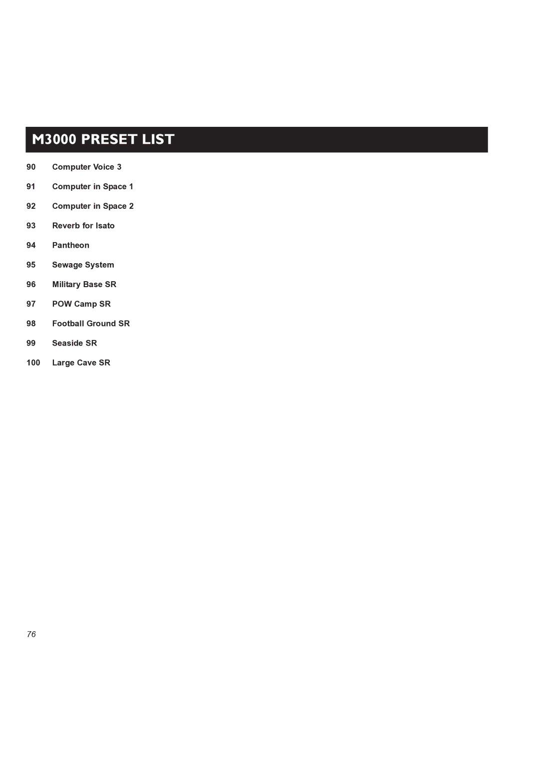 TC electronic SDN BHD user manual M3000 Preset List 