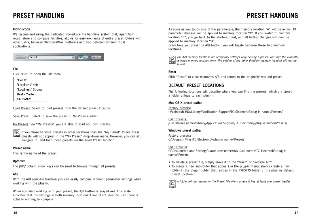 TC electronic SDN BHD Master X3 manual Preset Handling, Default Preset Locations 