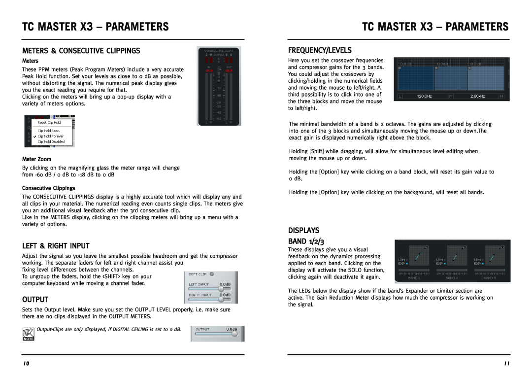 TC electronic SDN BHD Master X3 TC MASTER X3 - PARAMETERS, Meters & Consecutive Clippings, Left & Right Input, Output 