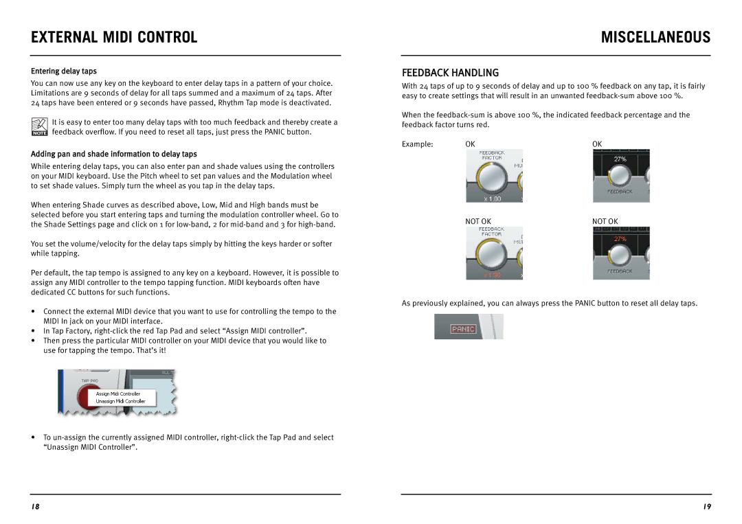 TC electronic SDN BHD Multi-Tap Delay manual External Midi Control, Miscellaneous, Feedback Handling, Entering delay taps 