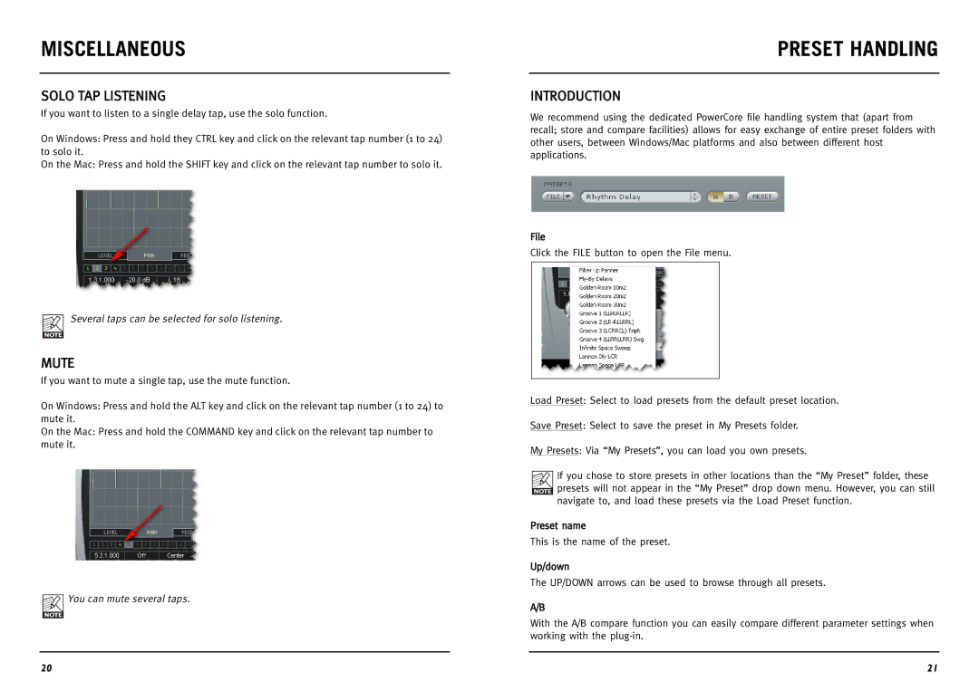 TC electronic SDN BHD Multi-Tap Delay manual Preset Handling, Solo TAP Listening, Mute, Introduction 