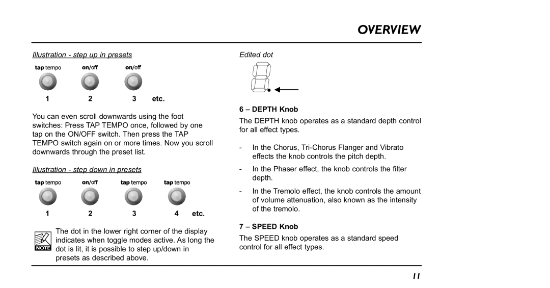 TC electronic SDN BHD NM-1 Illustration step up in presets, Illustration step down in presets, Edited dot, Depth Knob 