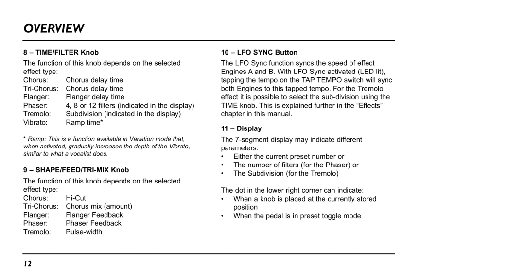 TC electronic SDN BHD NM-1 user manual TIME/FILTER Knob, SHAPE/FEED/TRI-MIX Knob, LFO Sync Button, Display 