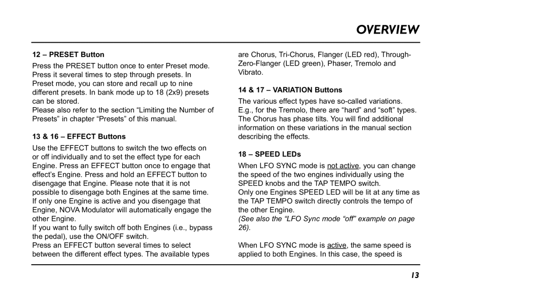 TC electronic SDN BHD NM-1 user manual Preset Button, 13 & 16 Effect Buttons, 14 & 17 Variation Buttons, Speed LEDs 