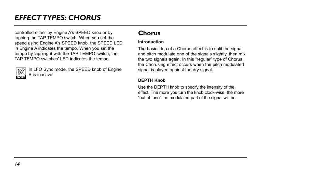 TC electronic SDN BHD NM-1 user manual Effect Types Chorus, Introduction 