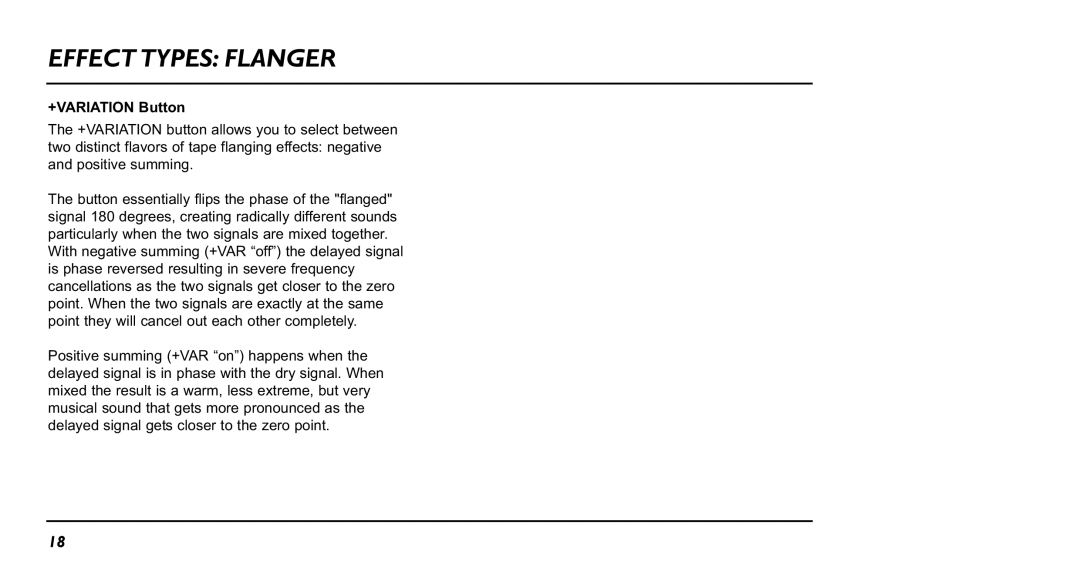 TC electronic SDN BHD NM-1 user manual Effect Types Flanger 