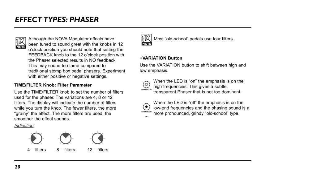 TC electronic SDN BHD NM-1 user manual TIME/FILTER Knob Filter Parameter, Indication 