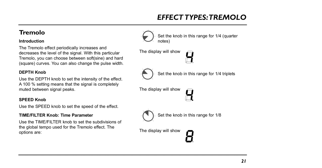 TC electronic SDN BHD NM-1 user manual Effect Typestremolo, Tremolo 