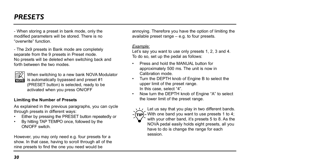 TC electronic SDN BHD NM-1 user manual Limiting the Number of Presets, Example 