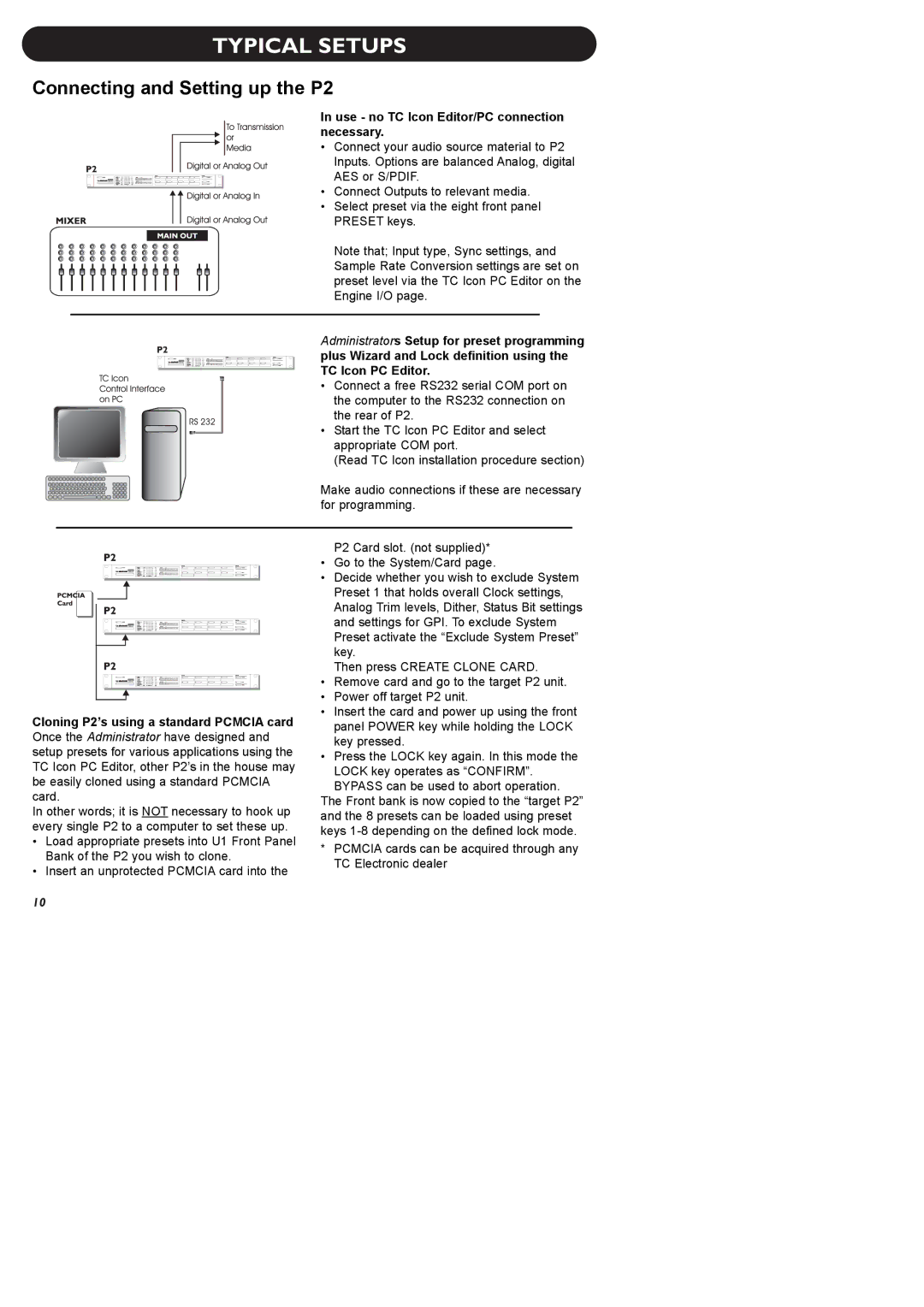 TC electronic SDN BHD manual Typical Setups, Connecting and Setting up the P2 