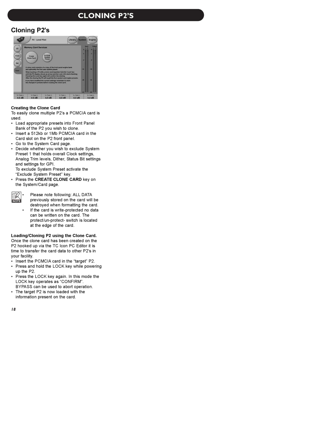 TC electronic SDN BHD manual Cloning P2’S, Cloning P2’s, Creating the Clone Card 