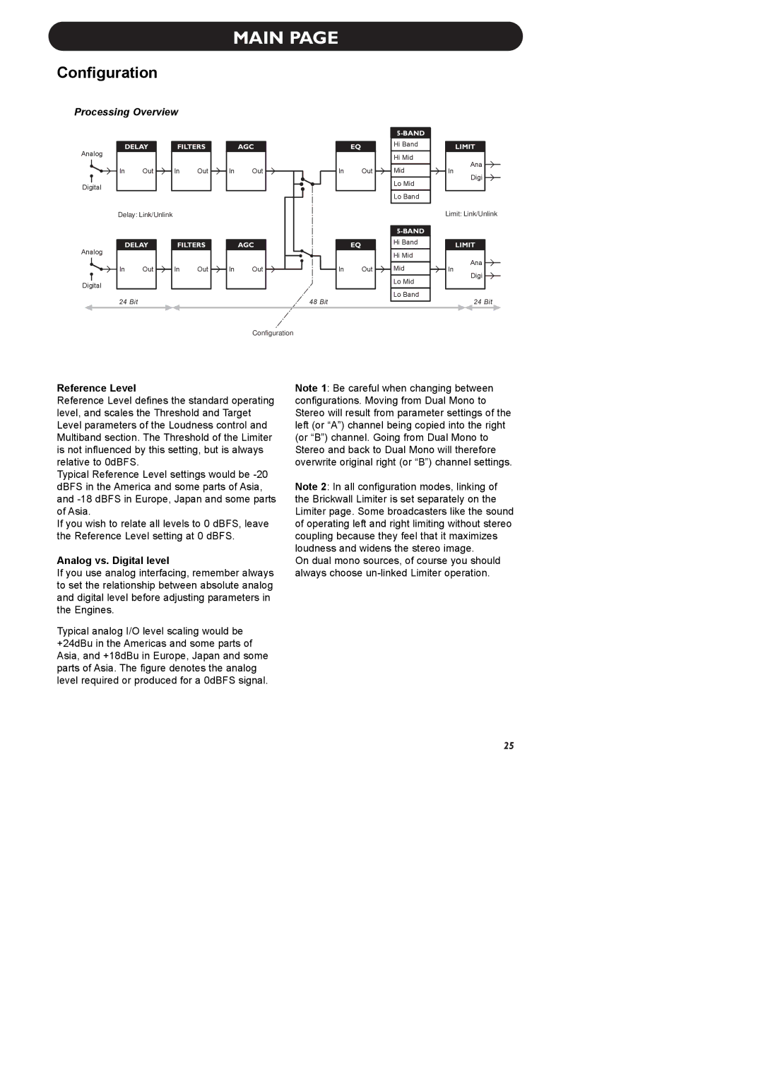 TC electronic SDN BHD P2 manual Configuration, Reference Level, Analog vs. Digital level 