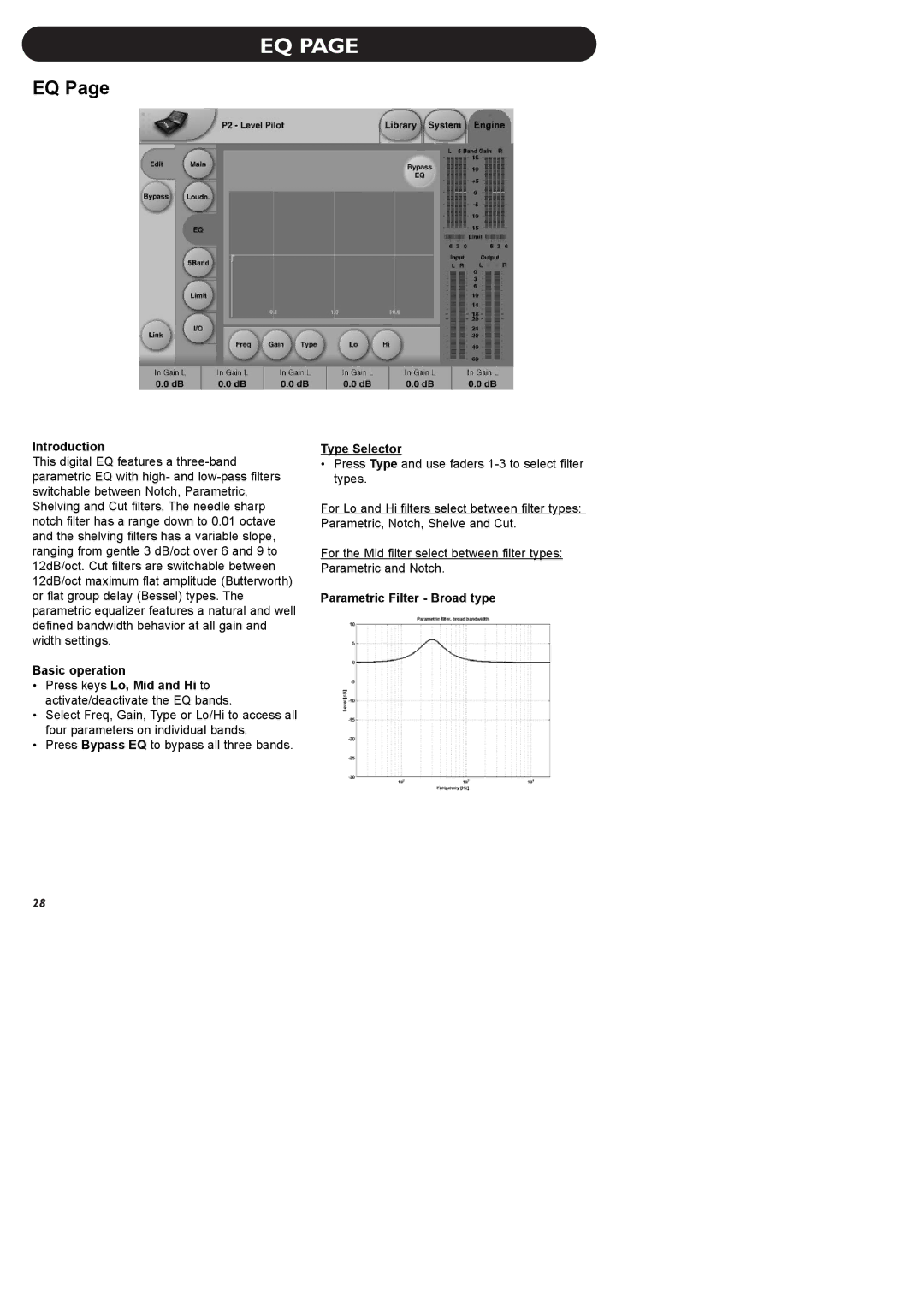 TC electronic SDN BHD P2 manual Introduction, Type Selector, Parametric Filter Broad type 