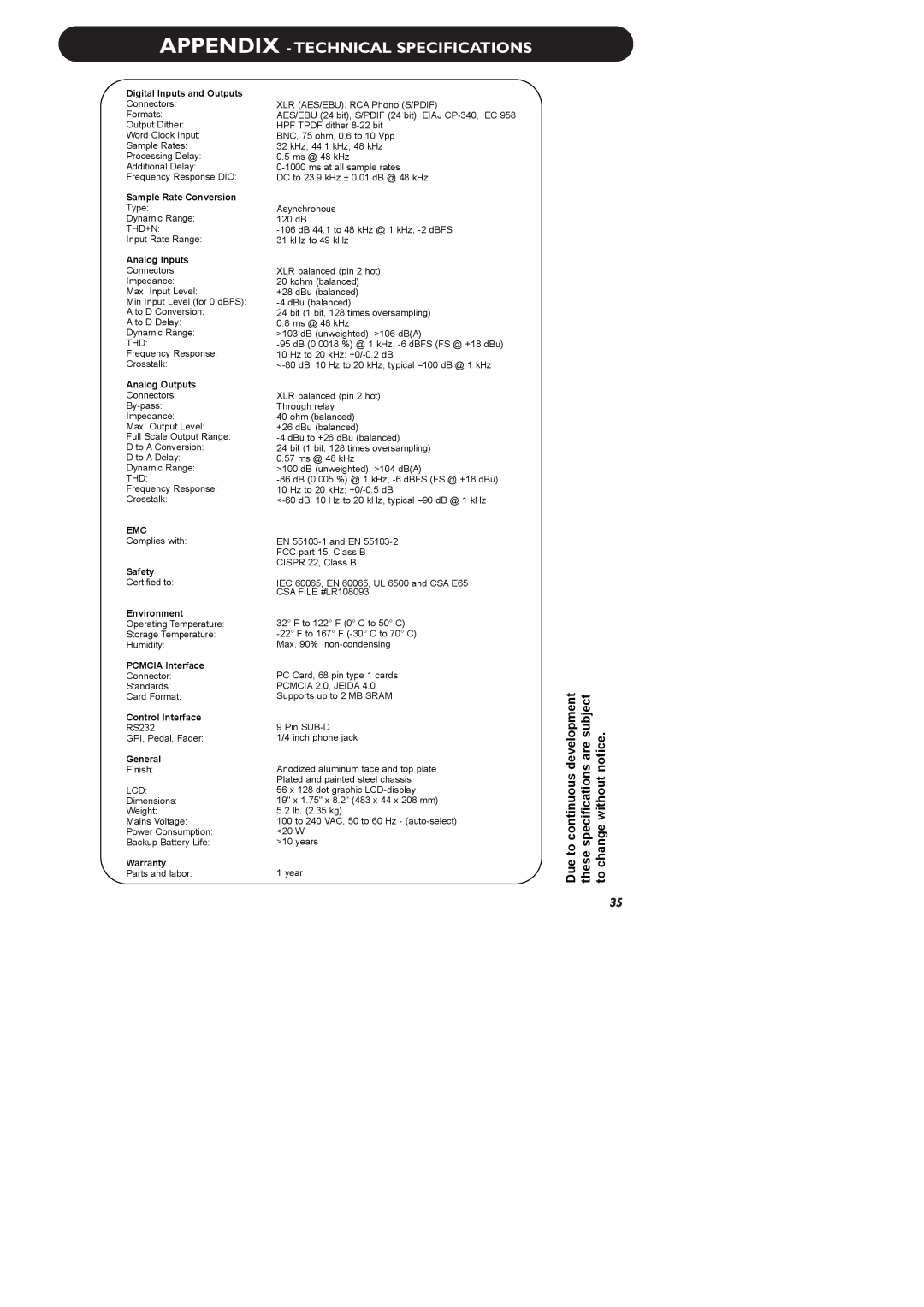 TC electronic SDN BHD P2 manual Appendix - Technical Specifications 