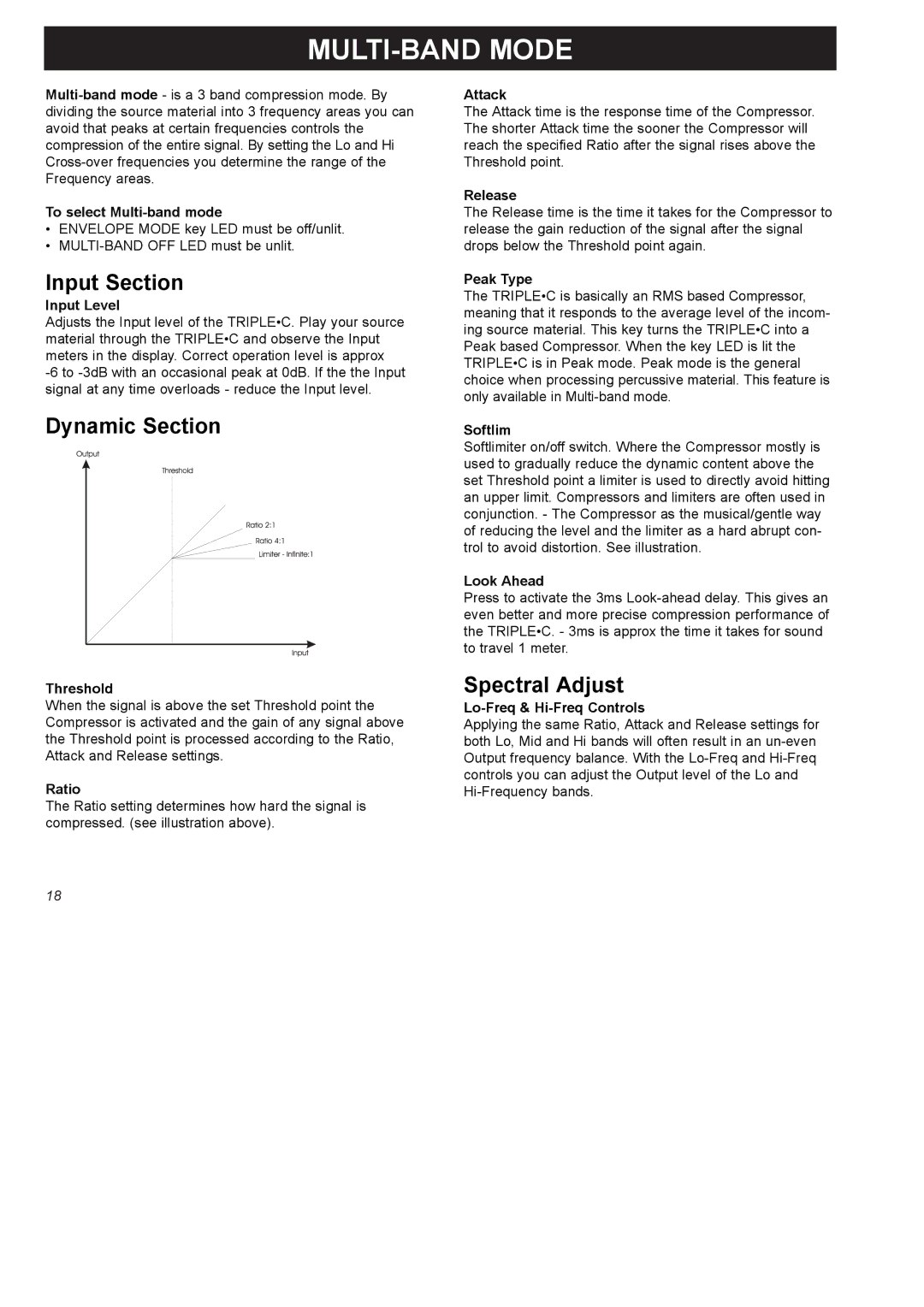 TC electronic SDN BHD SDN BHD user manual MULTI-BAND Mode, Spectral Adjust, To select Multi-band mode, Peak Type 