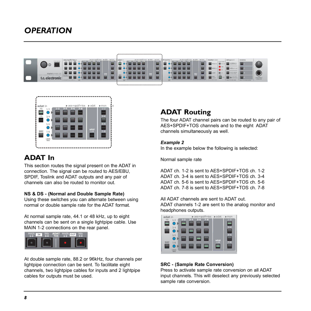 TC electronic SDN BHD x32 user manual Adat Routing, SRC Sample Rate Conversion 