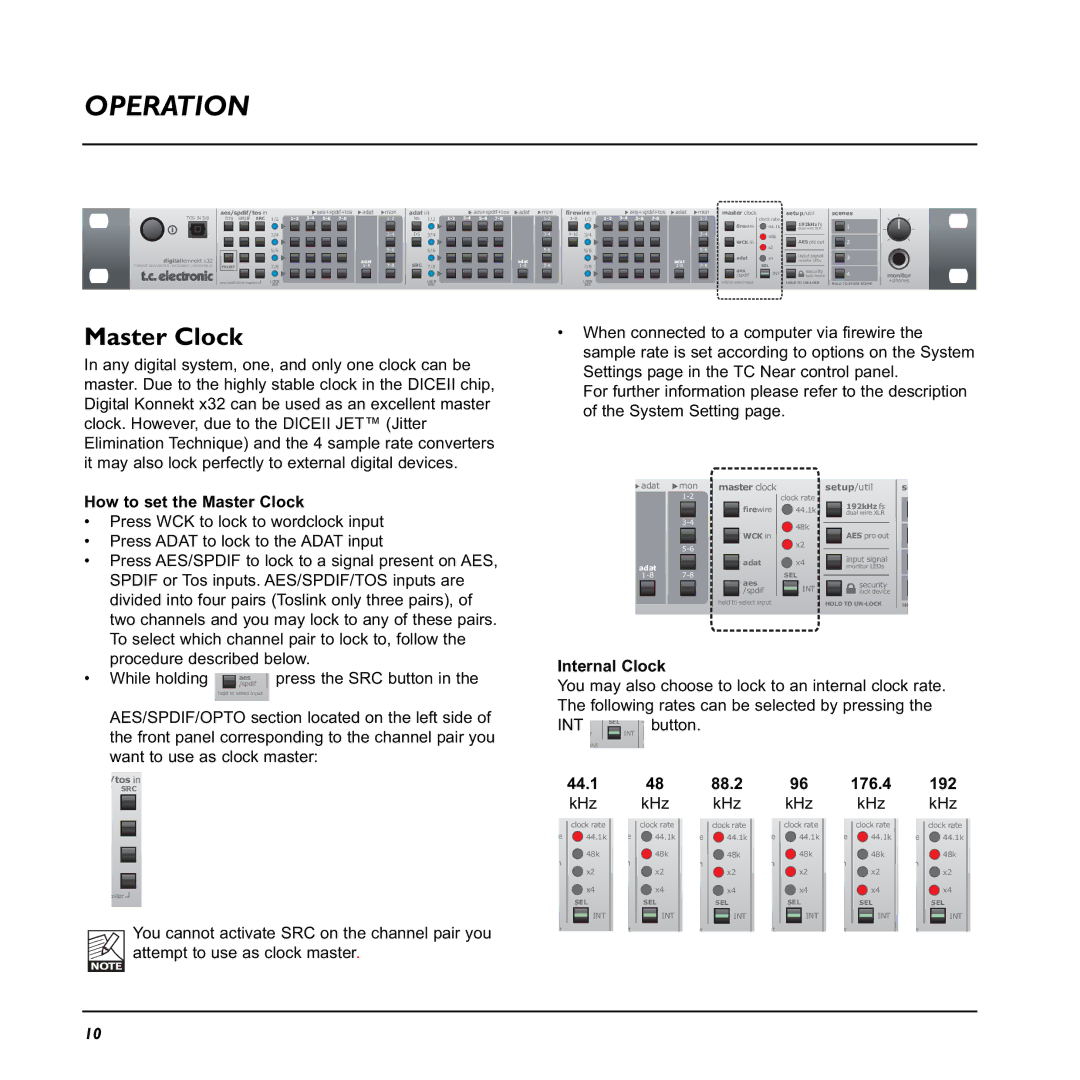 TC electronic SDN BHD x32 user manual How to set the Master Clock, Internal Clock 