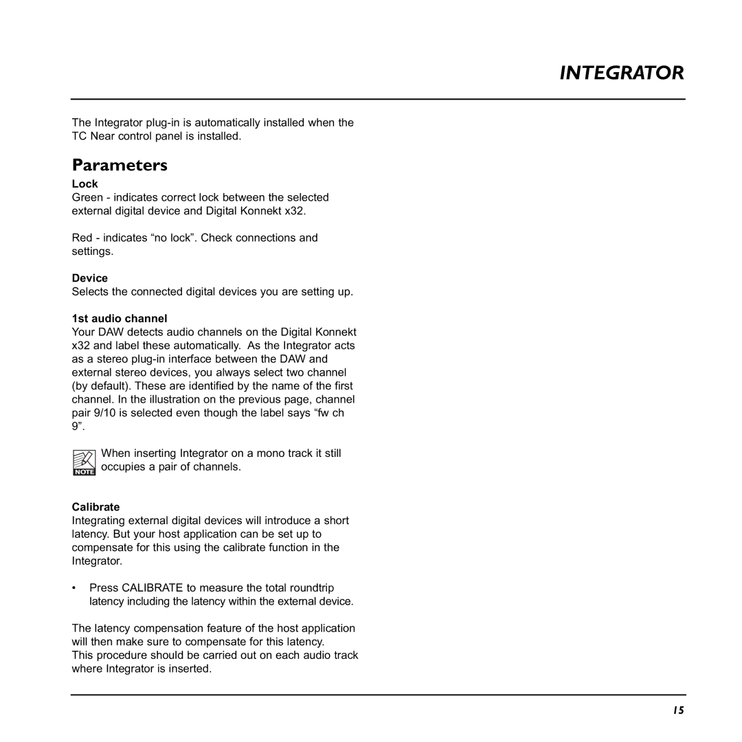 TC electronic SDN BHD x32 user manual Parameters, Lock, Device, 1st audio channel, Calibrate 