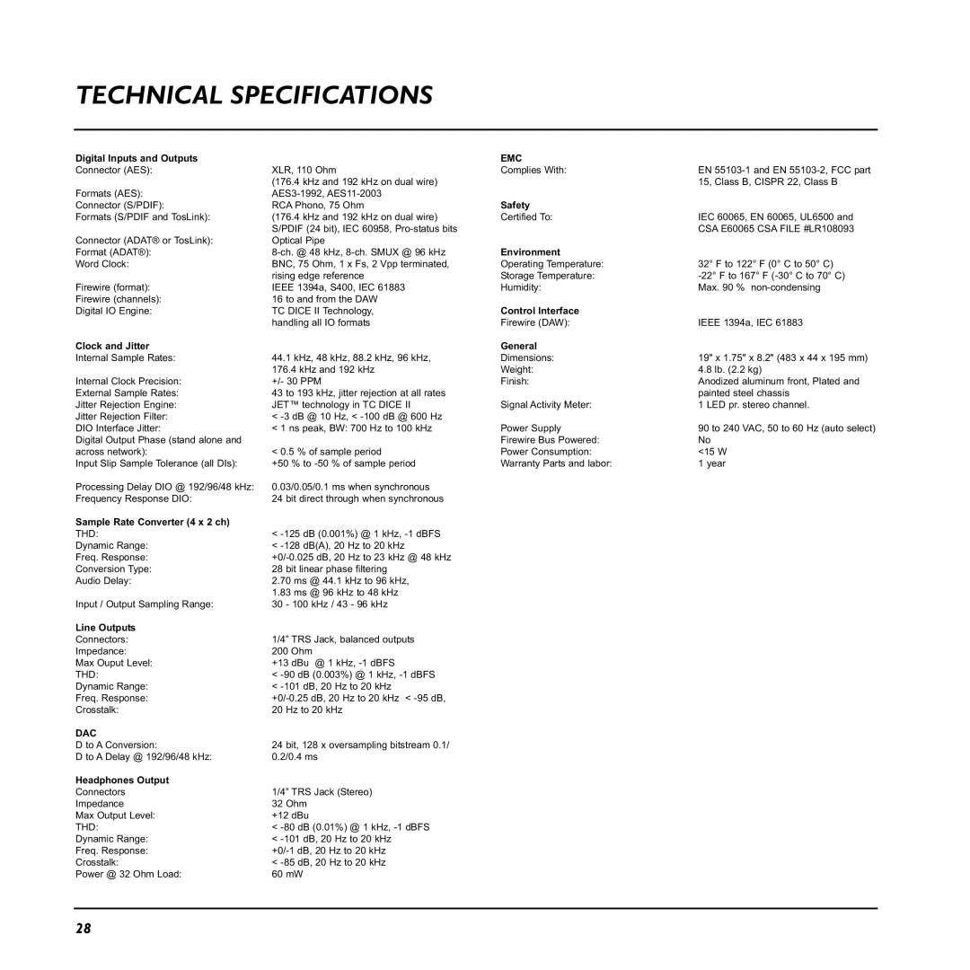 TC electronic SDN BHD x32 user manual Technical Specifications, Emc 