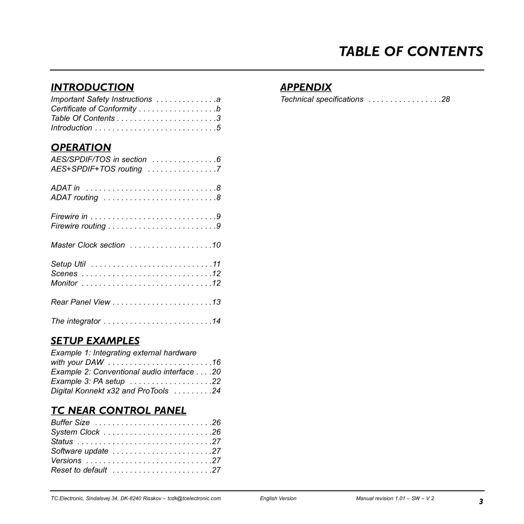 TC electronic SDN BHD x32 user manual Table of Contents 