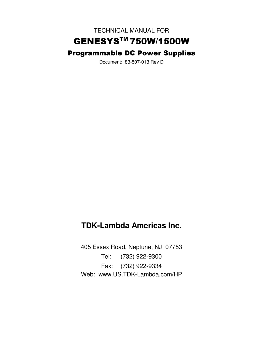 TDK technical manual Genesystm 750W/1500W 