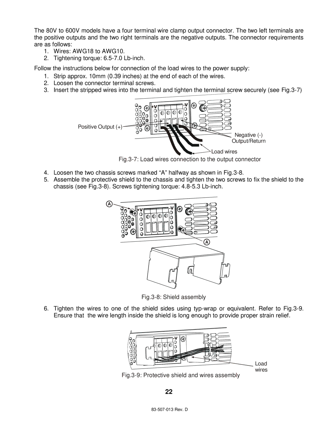 TDK 1500W, 750W technical manual Load wires connection to the output connector 