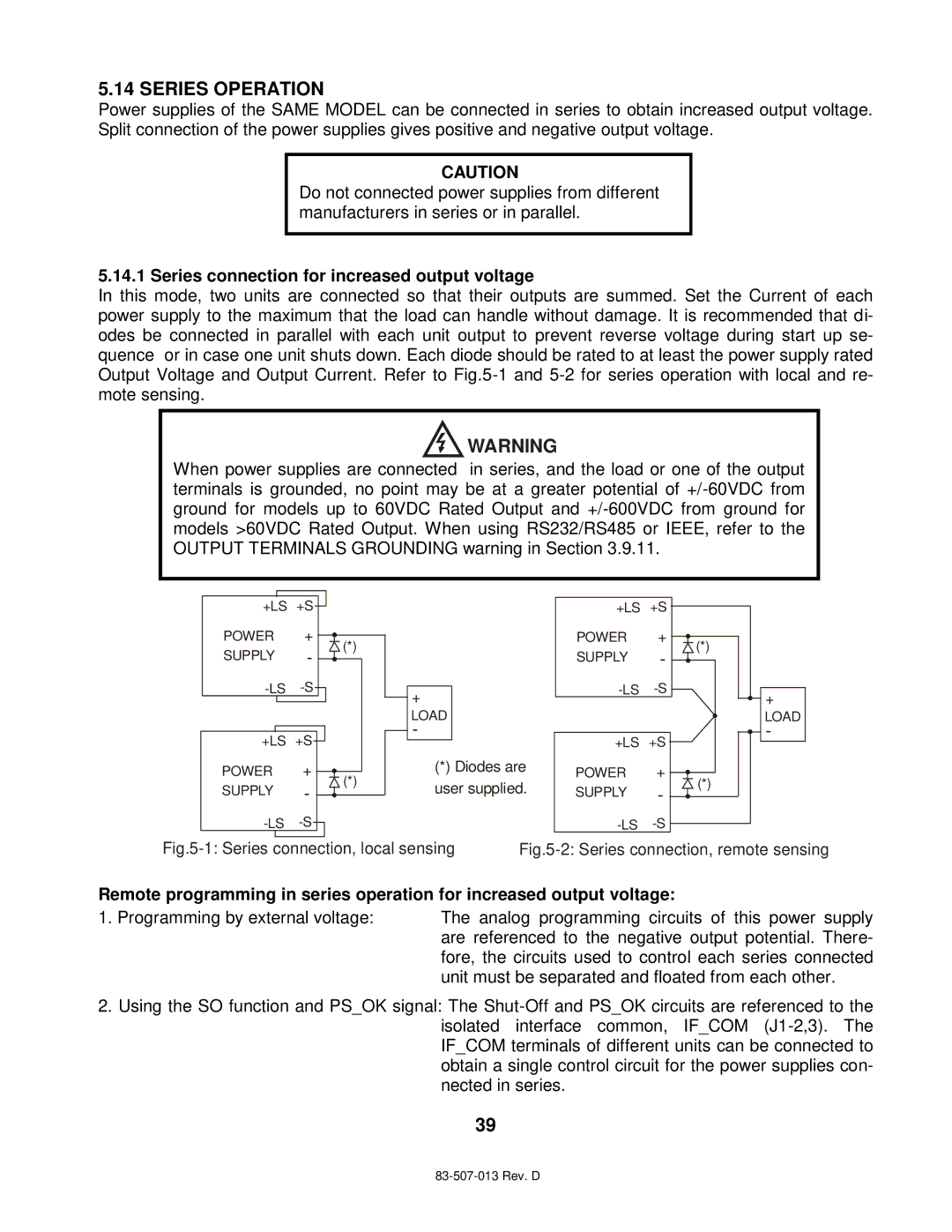 TDK 750W, 1500W technical manual Series Operation, Series connection for increased output voltage 