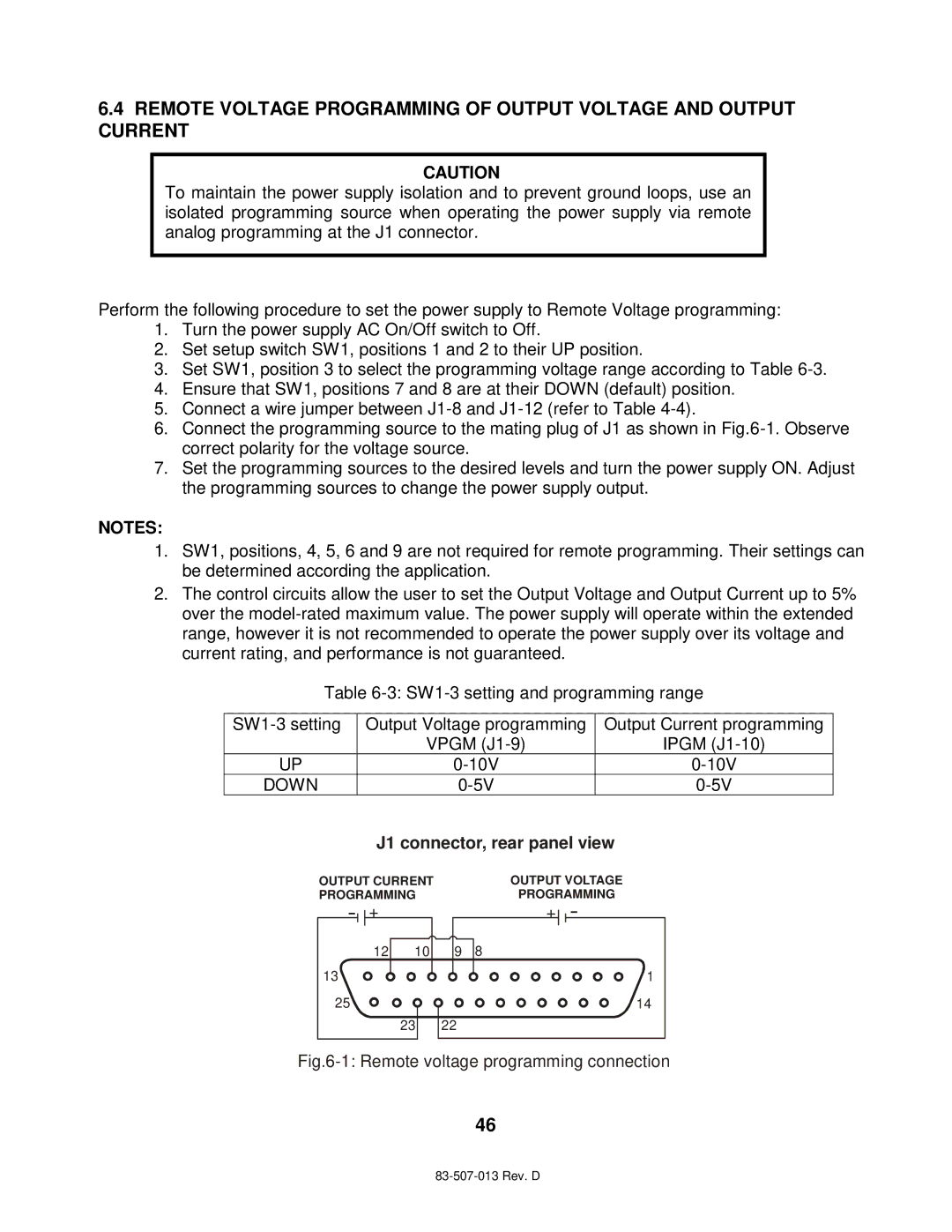 TDK 1500W, 750W technical manual Down, Remote voltage programming connection 