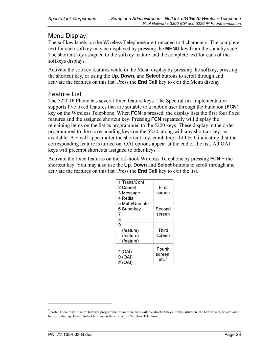 TDK 3300 ICP manual Menu Display, Feature List 