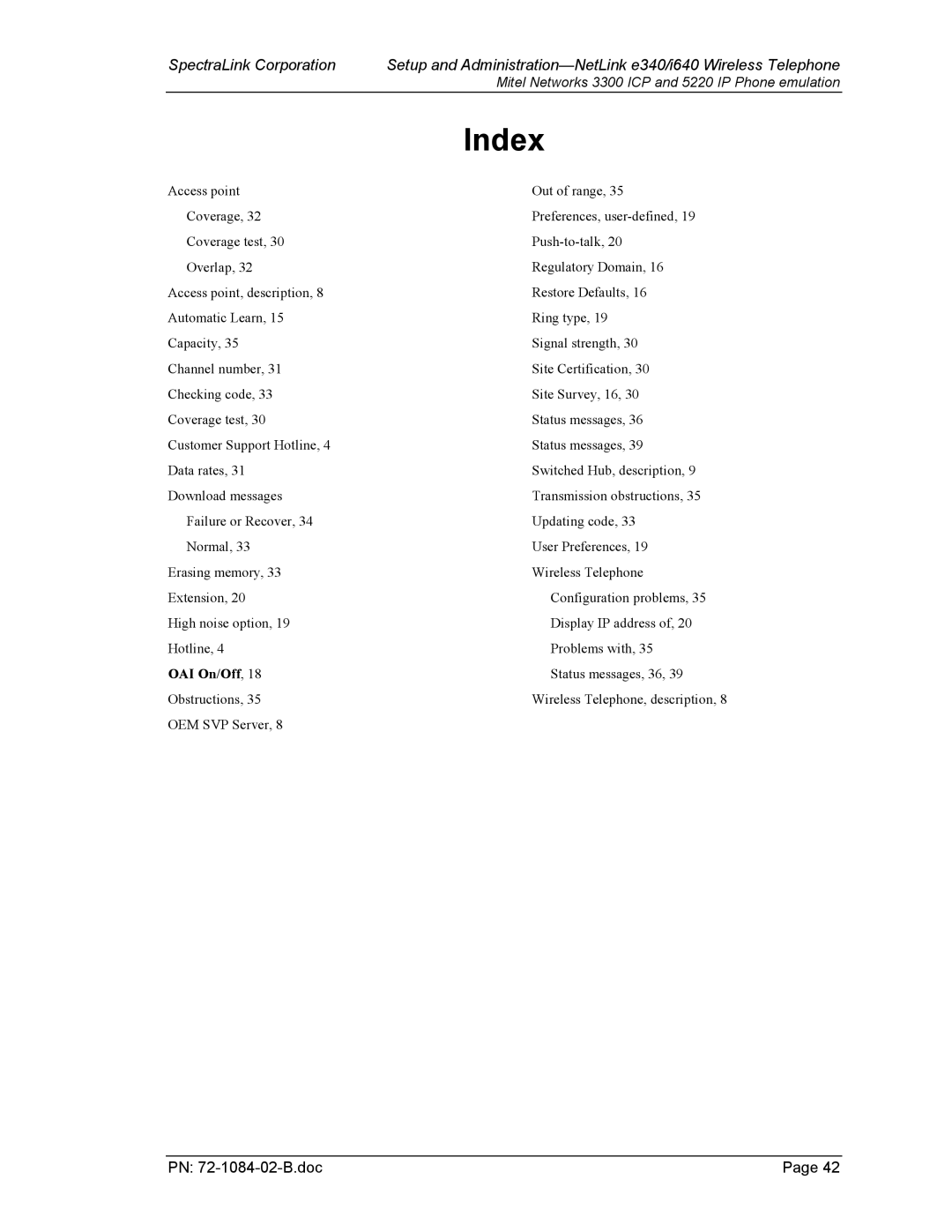 TDK 3300 ICP manual Index 