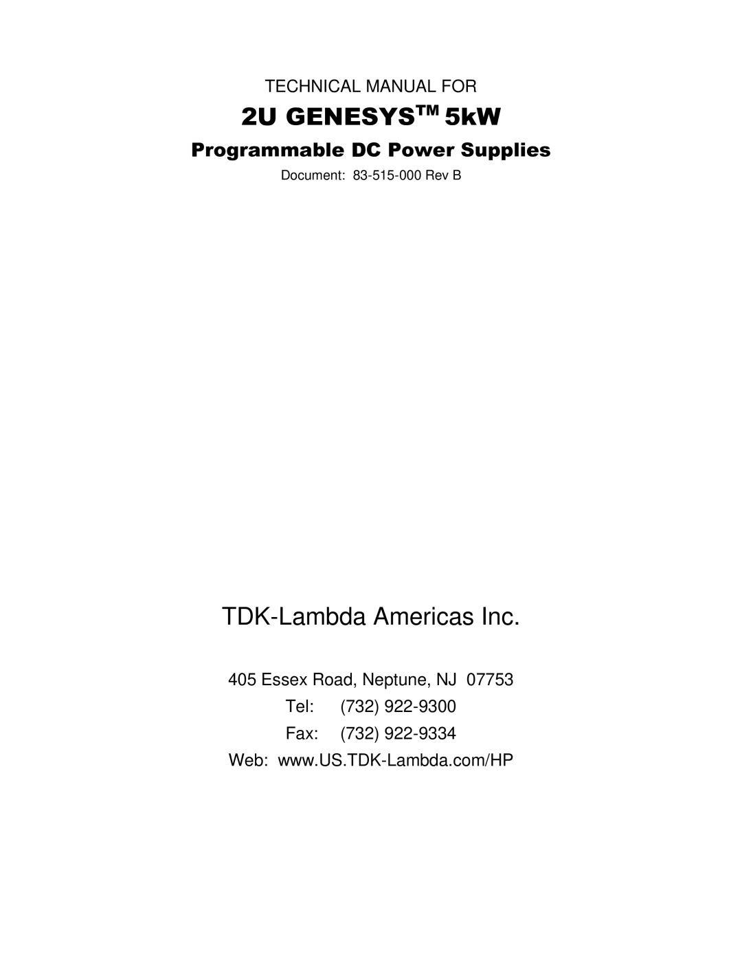 TDK 5KW technical manual 2U Genesystm 5kW 