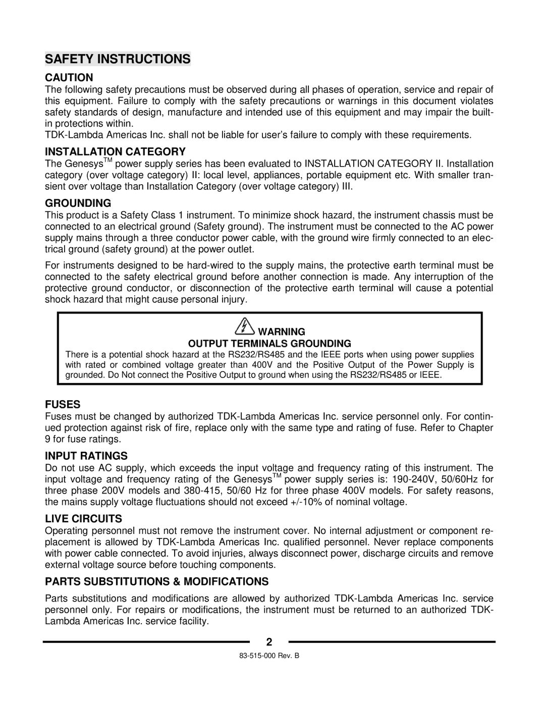 TDK 5KW technical manual Safety Instructions 