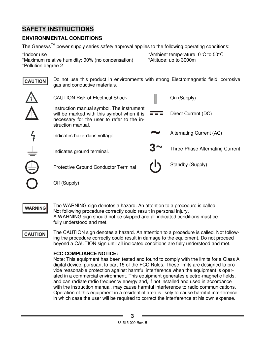 TDK 5KW technical manual Environmental Conditions, FCC Compliance Notice 