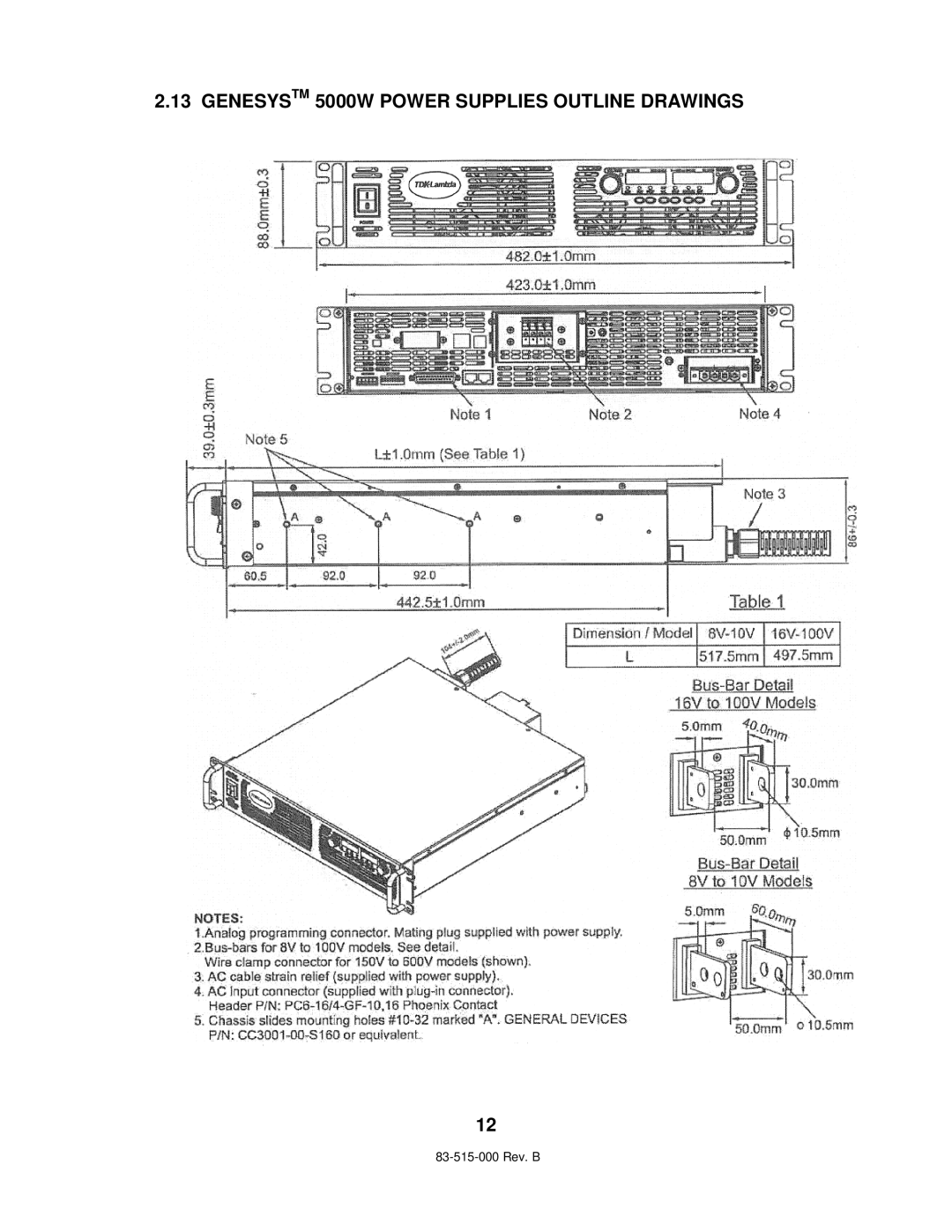 TDK 5KW technical manual Genesystm 5000W Power Supplies Outline Drawings 