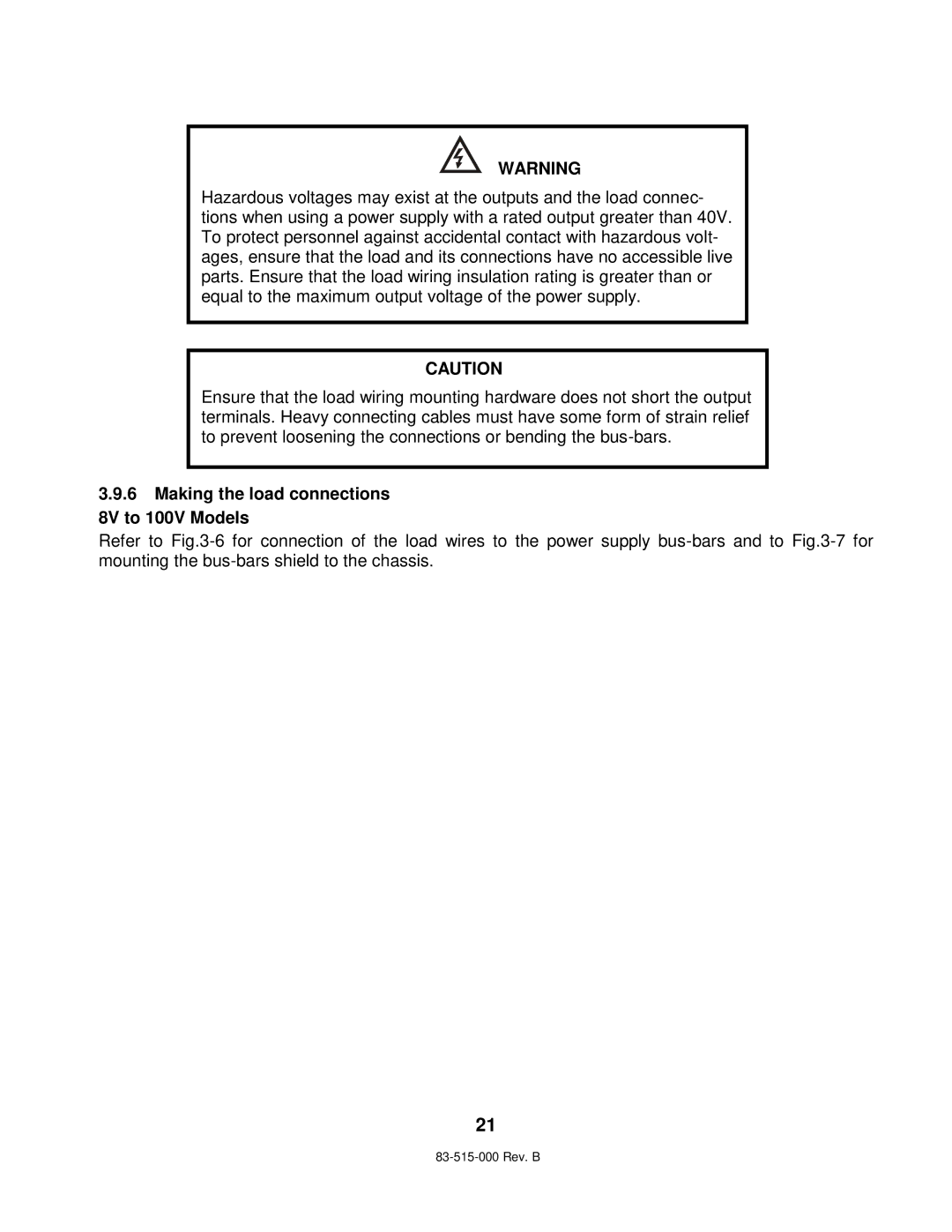 TDK 5KW technical manual Making the load connections 8V to 100V Models 