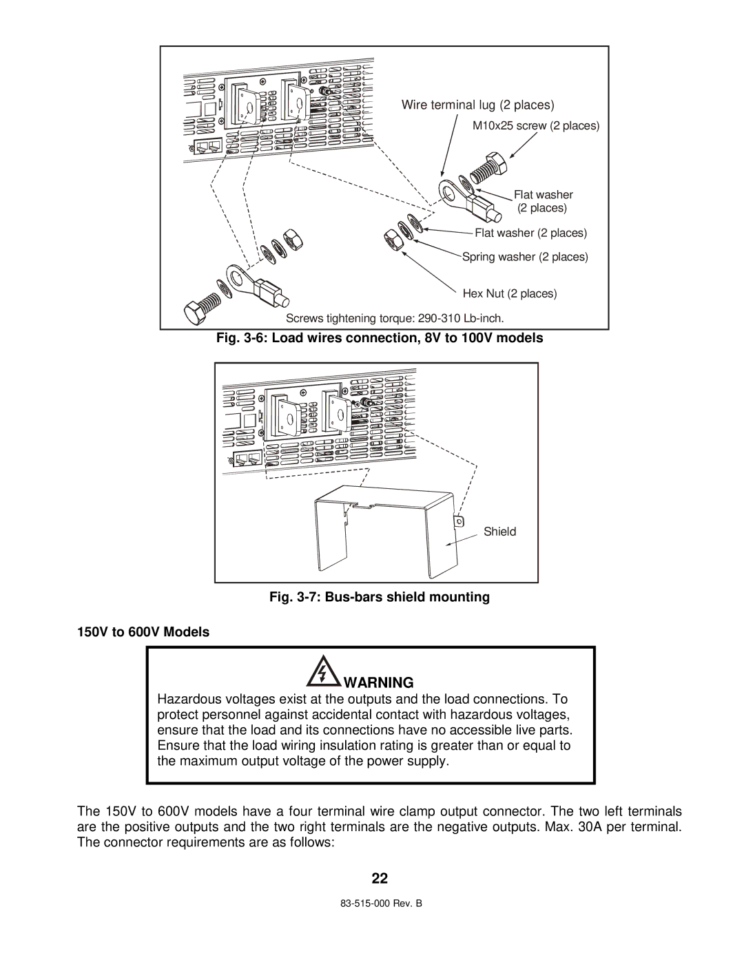 TDK 5KW technical manual Load wires connection, 8V to 100V models 