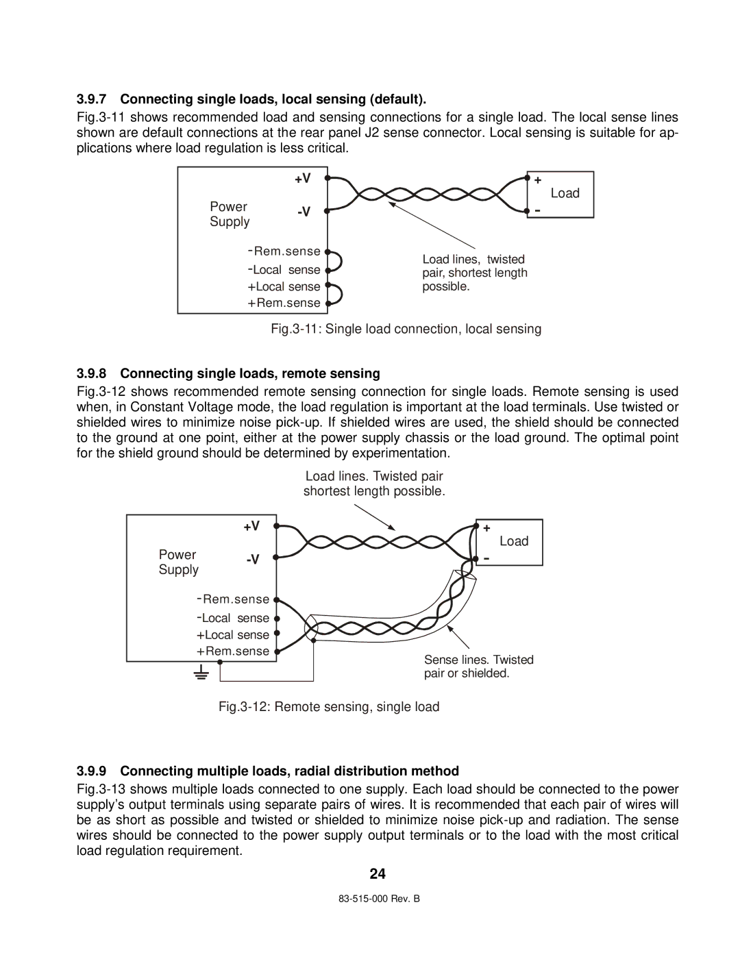 TDK 5KW technical manual Connecting single loads, local sensing default, Connecting single loads, remote sensing 