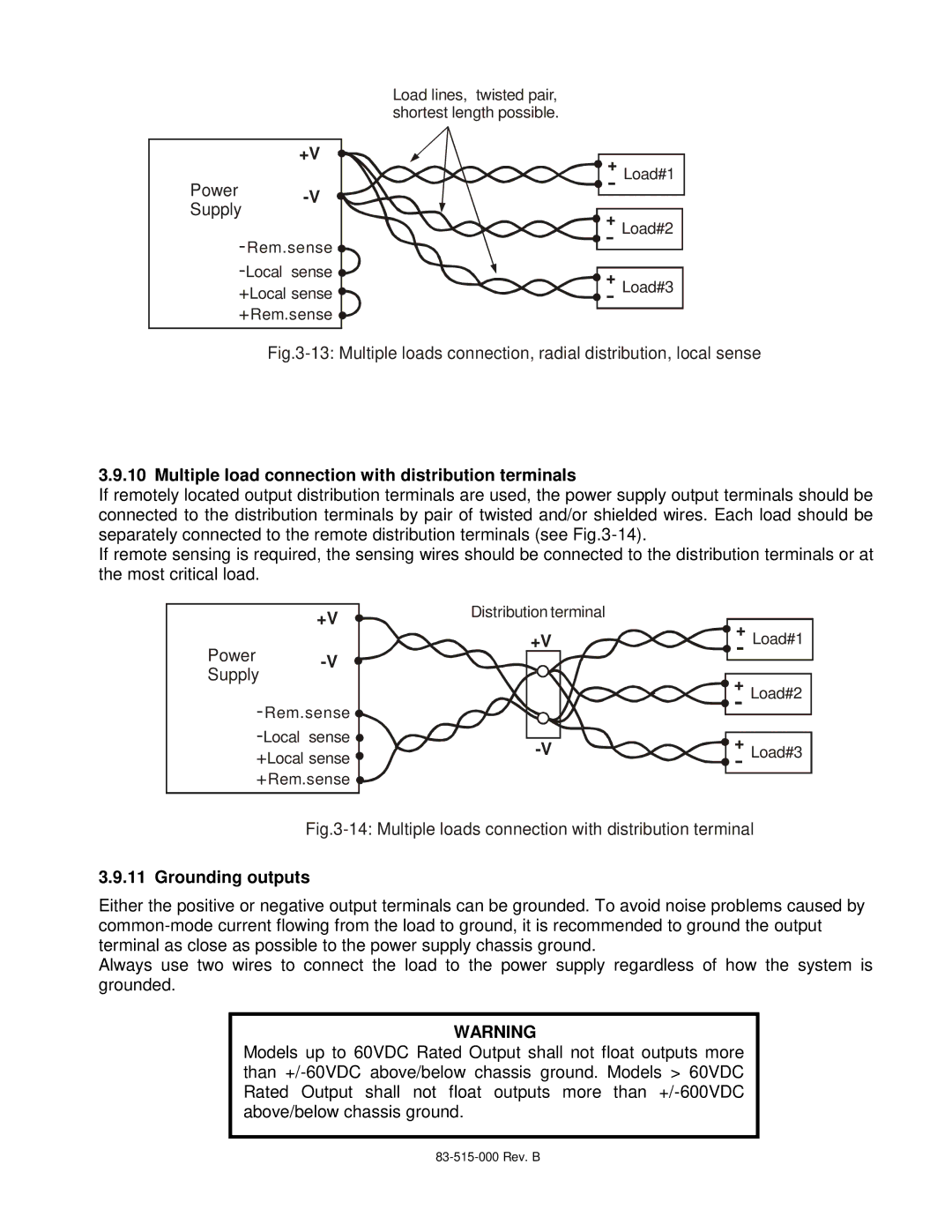 TDK 5KW technical manual Multiple load connection with distribution terminals, Grounding outputs 