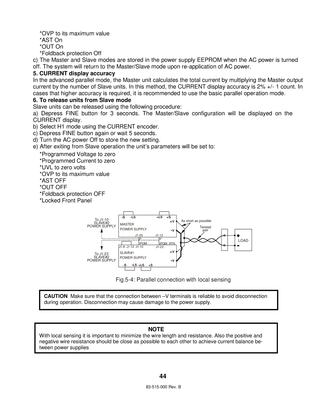 TDK 5KW technical manual Current display accuracy, To release units from Slave mode, Ast Off *Out Off 