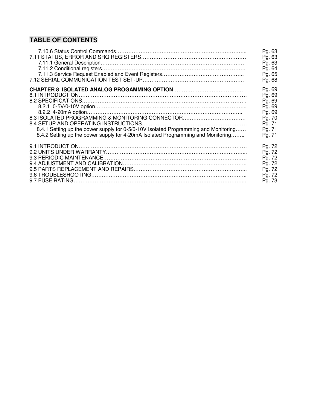 TDK 5KW technical manual Isolated Analog Progamming OPTION………………………………… 