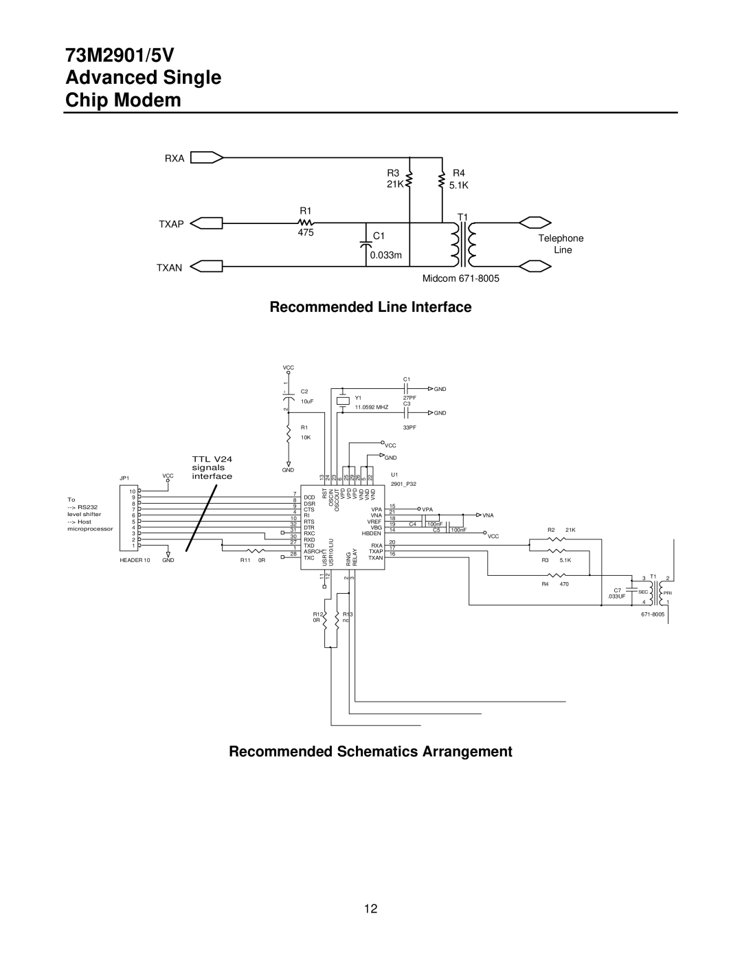 TDK 73M2901/5V manual Recommended Schematics Arrangement 