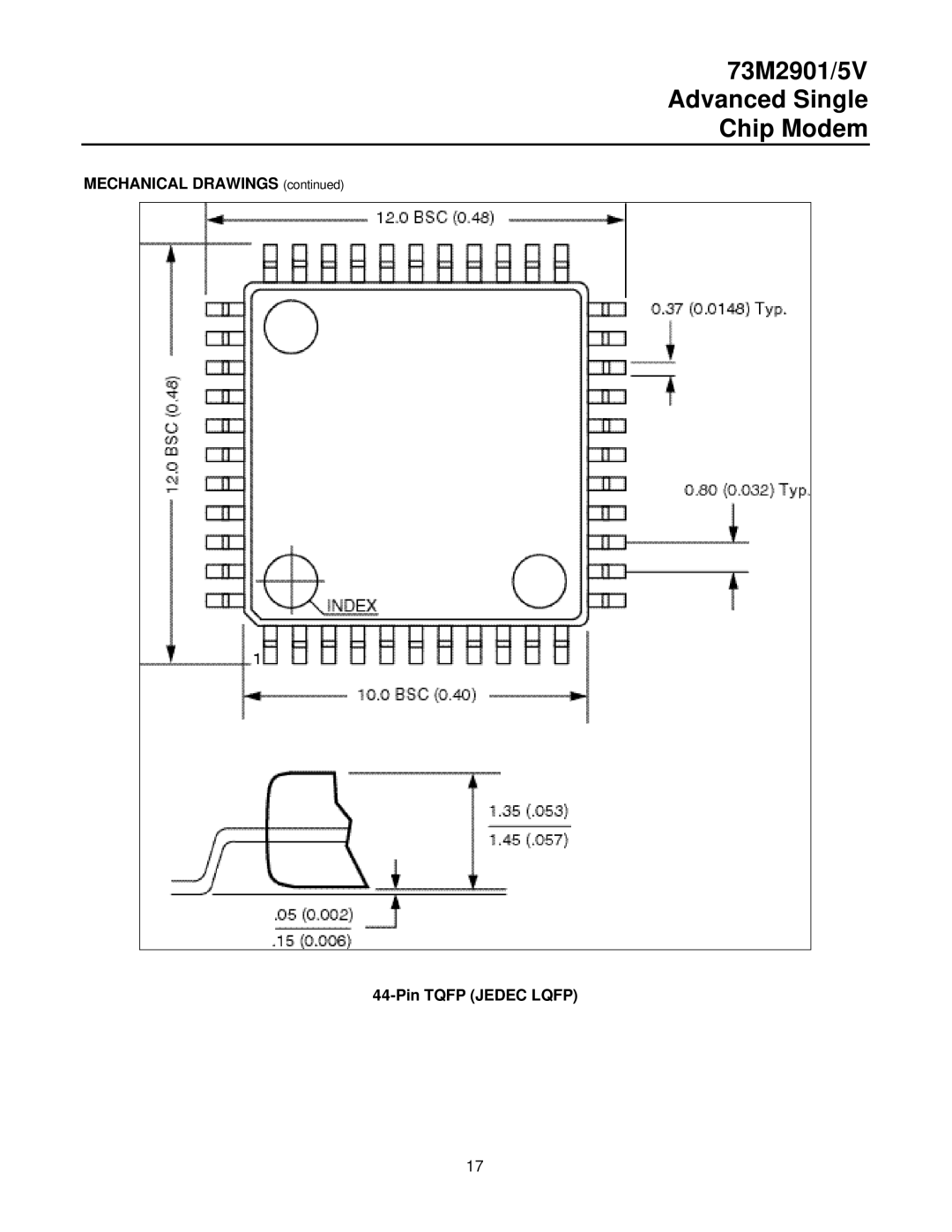 TDK 73M2901/5V manual Mechanical Drawings Pin Tqfp Jedec Lqfp 