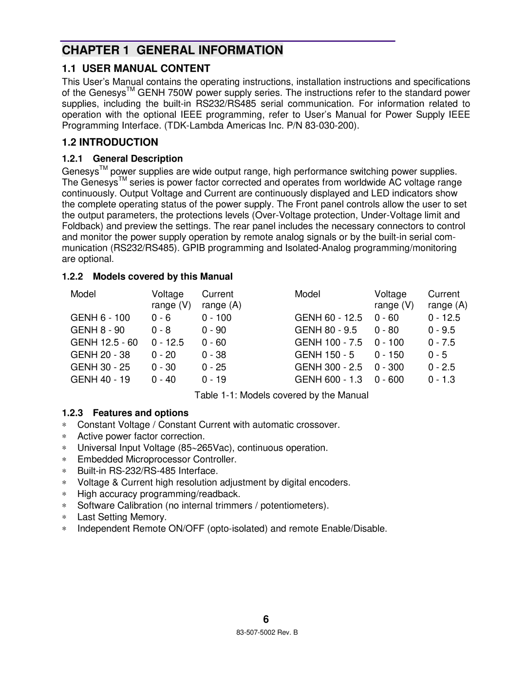 TDK 750W HALF RACK technical manual General Information, Introduction, General Description, Models covered by this Manual 