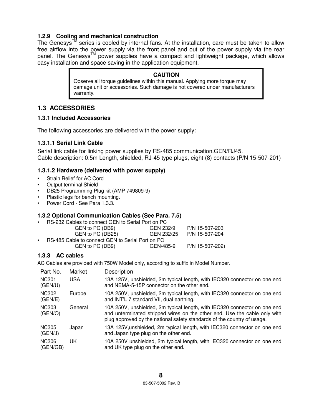 TDK 750W HALF RACK technical manual Accessories 