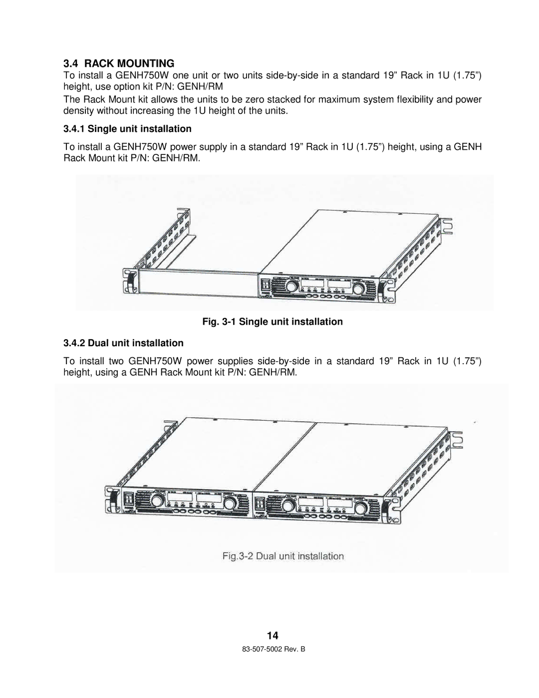 TDK 750W HALF RACK technical manual Rack Mounting, Single unit installation 