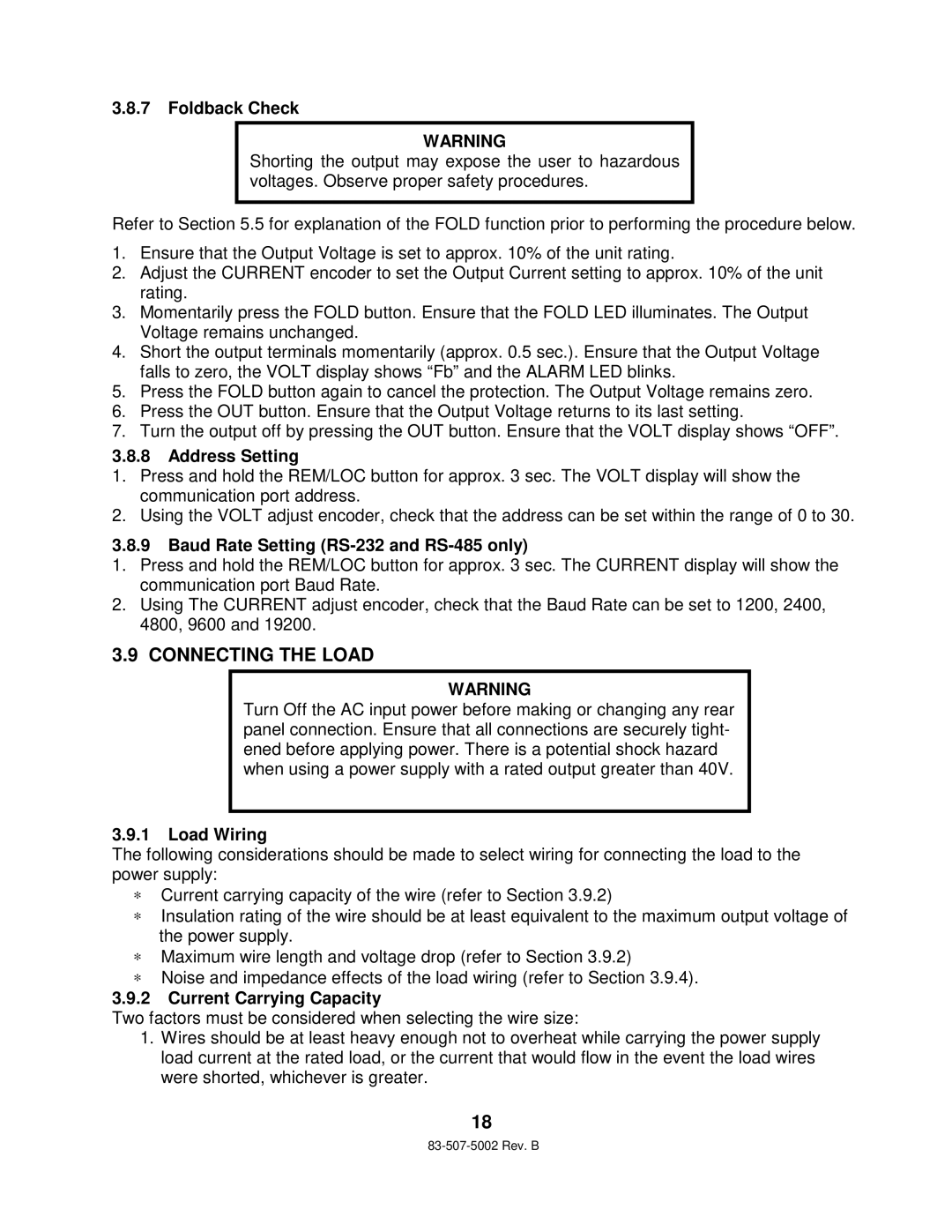 TDK 750W HALF RACK technical manual Connecting the Load 