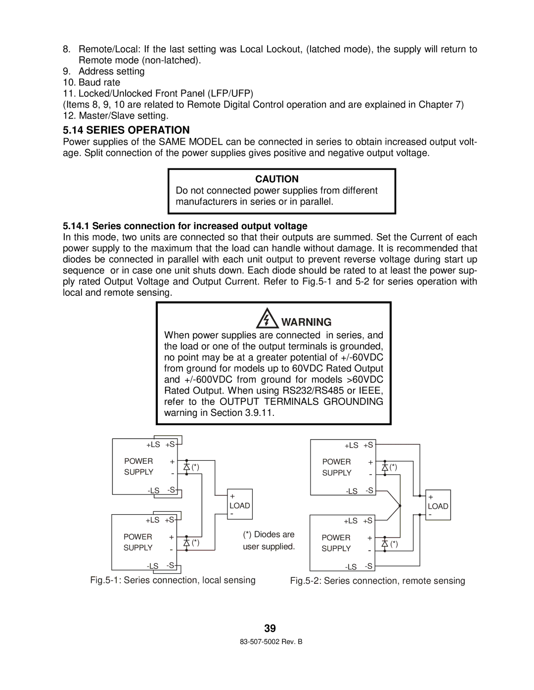 TDK 750W HALF RACK technical manual Series Operation, Series connection for increased output voltage 