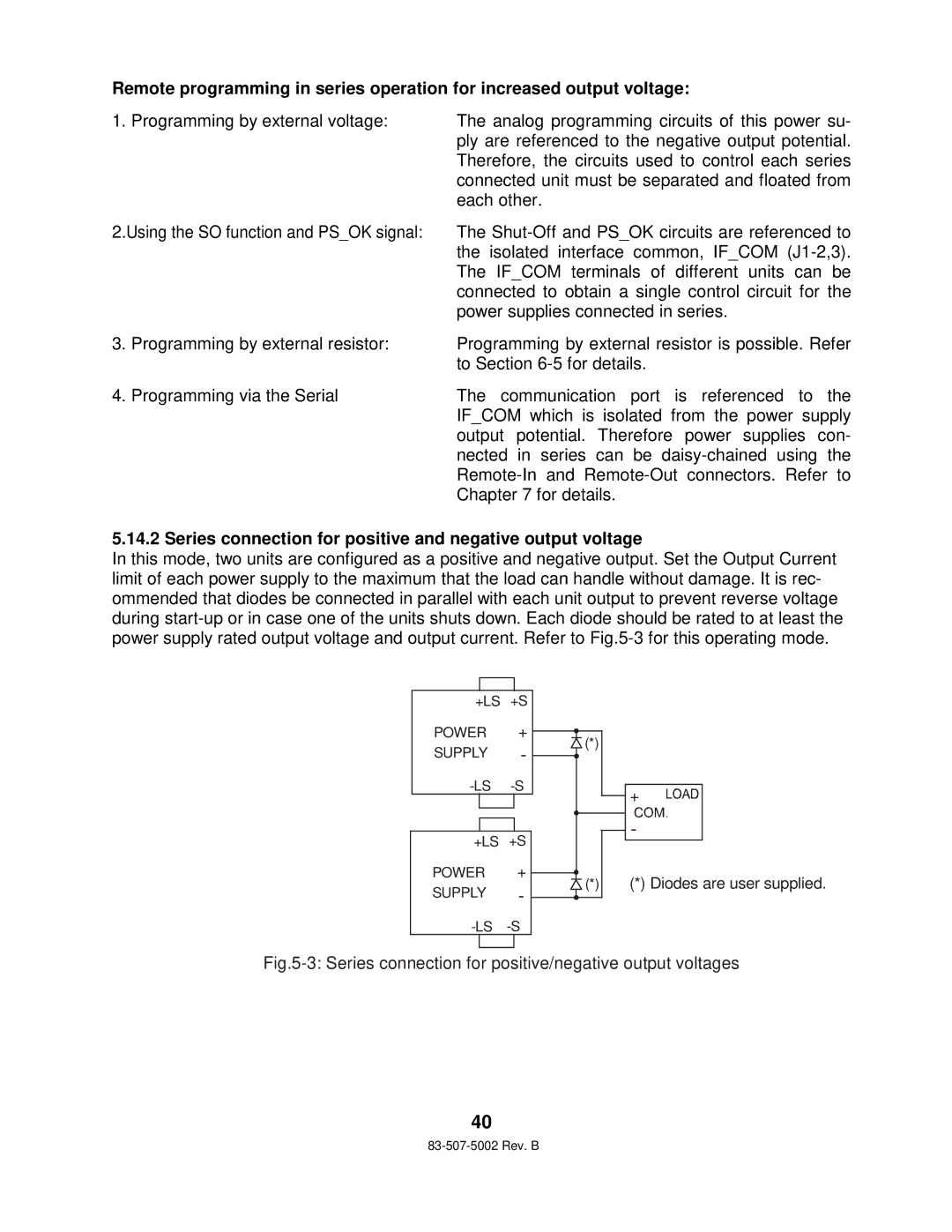 TDK 750W HALF RACK technical manual Series connection for positive and negative output voltage 