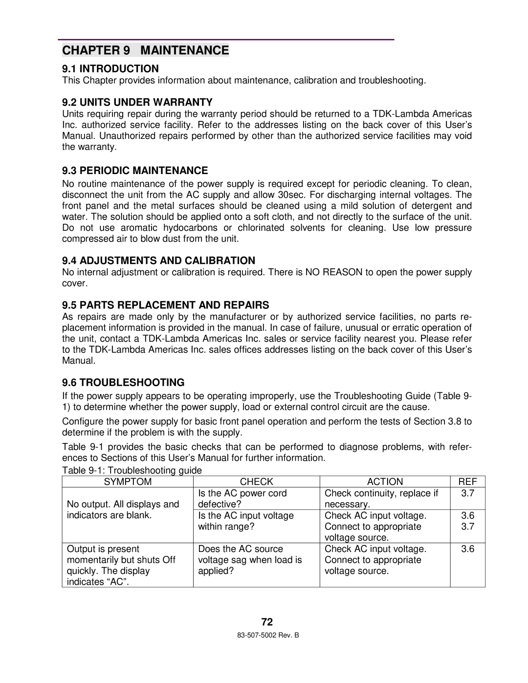 TDK 750W HALF RACK technical manual Maintenance 