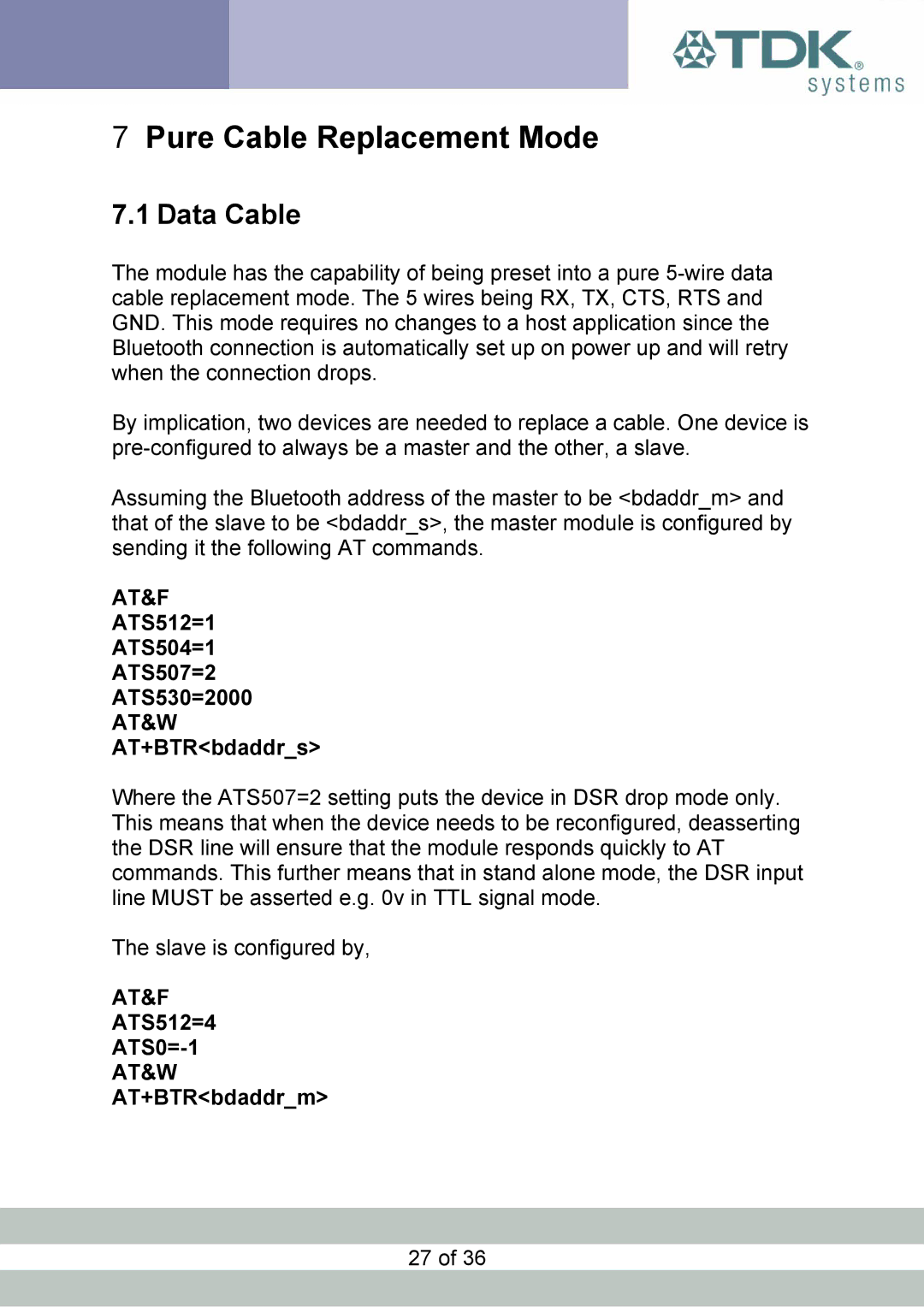 TDK blu2i manual Pure Cable Replacement Mode, Data Cable 